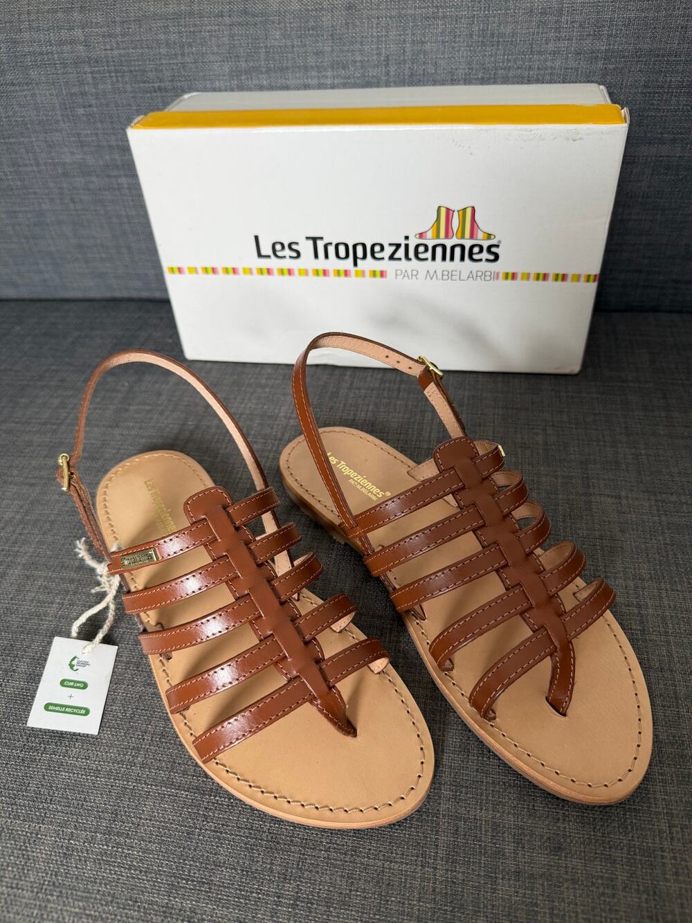New Les Tropeziennes Hika Tan Leather Gladiator Sandals Size EU 39